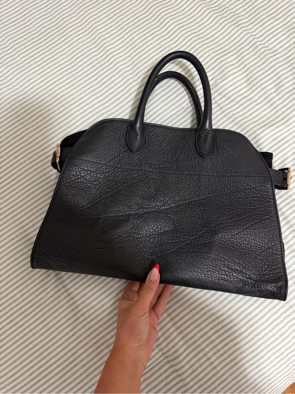 Structured Black Leather Satchel Handbag